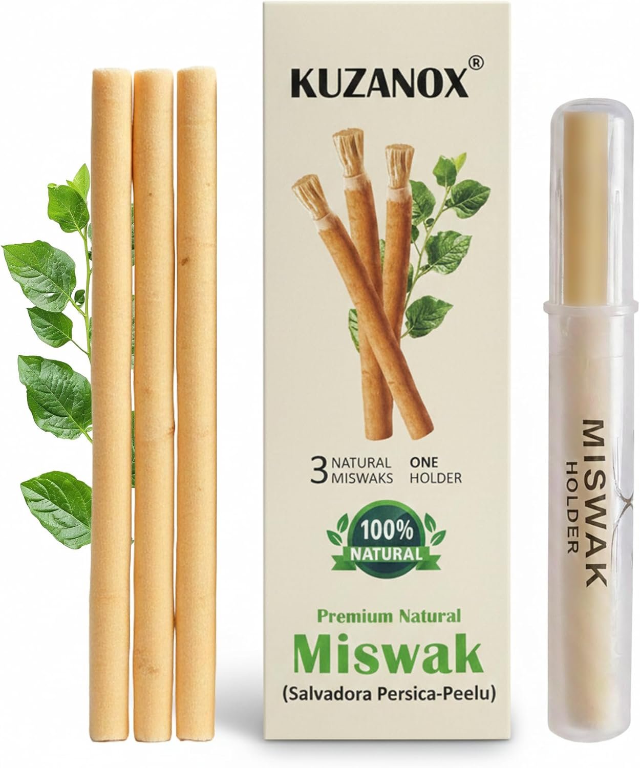 Miswak Sticks for Teeth Pack of 3 with Holder